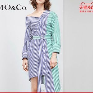 MO&Co Asymmetrical Striped Shirt Dress Size Medium